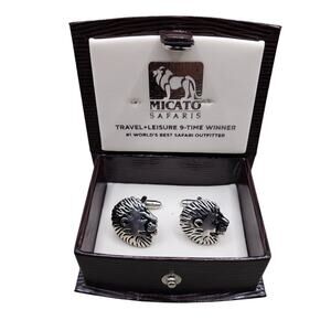 Lion Head Pair 1" Cufflinks Animal Wedding Gift Box Vintage Micato Safaris